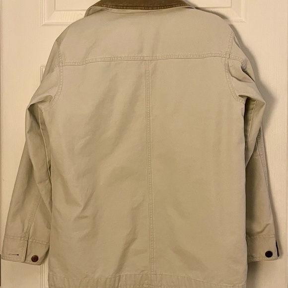 Vintage L.L. Bean Women's Beige Utility Jacket with Brown Corduroy Collar - Picture 2 of 4
